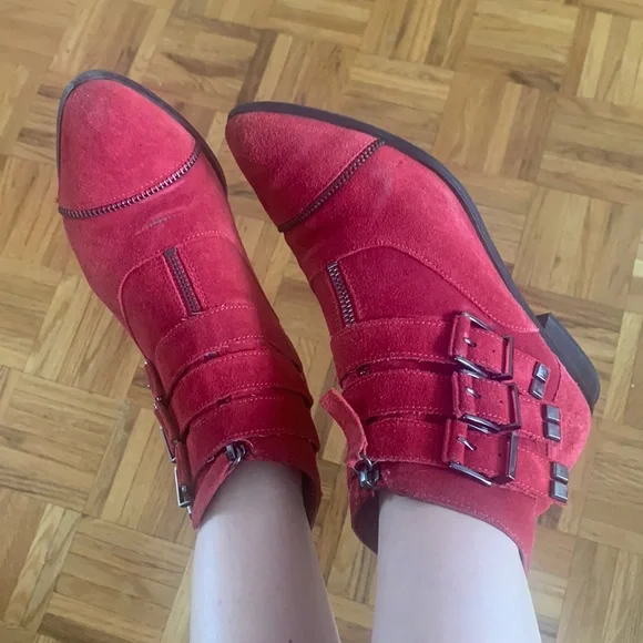 Red Suede Booties - Picture 2 of 6